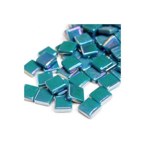 Pate de Verre 1.2 x 1.2 cm - Bleu Canard Irisé, Par 100 g