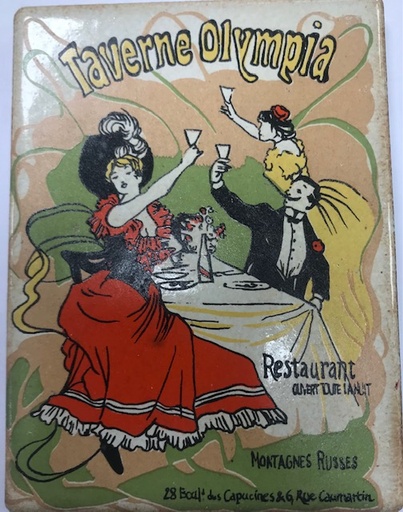 Carreaux decors " Taverne Olympia " , 10 x 7.5 cm , à la pièce .